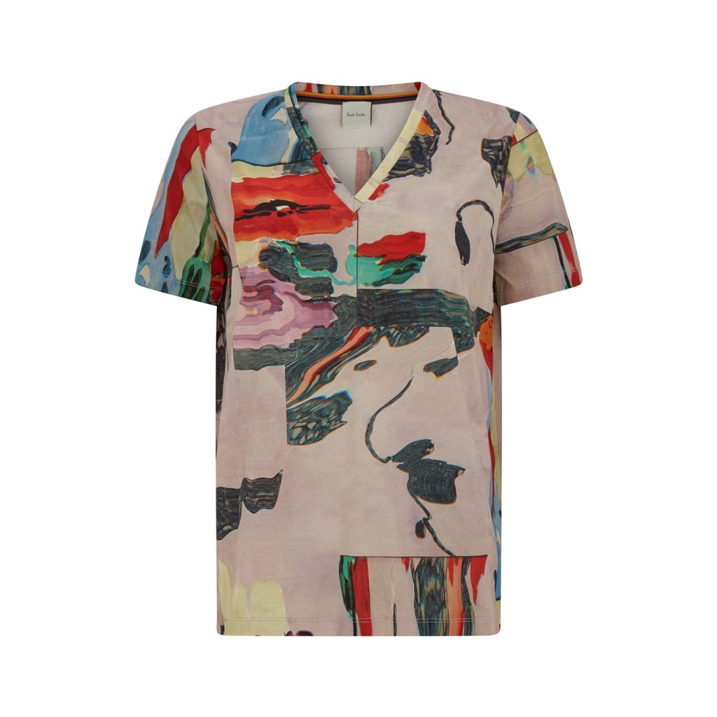Paul Smith Glitch Floral Print Designer Tee Xs | Abstract Lilac Art Print Top